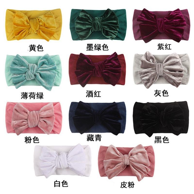 New baby headscarf, cute children's solid color headband, baby golden velvet elastic wide version headband and hair accessories.