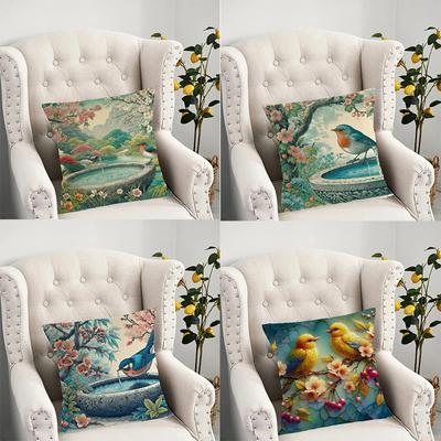 Funda de Almohada con Patrón de Pájaro Bebedor Decoración de Dormitorio Oficina Sala de Estar Sofá Funda de Almohada para el Hogar
