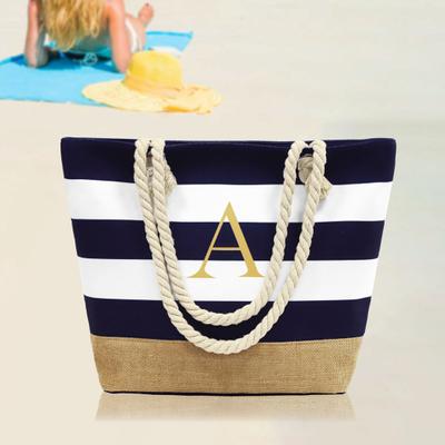 Reise-Einkaufstasche, Farbblock, gestreifter Buchstabendruck, Reißverschluss, mehrere Taschen, großes Fassungsvermögen, für den Einkauf am Strand