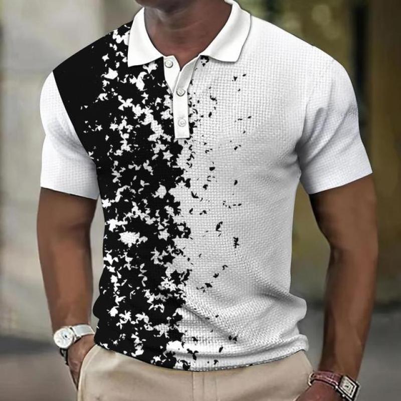 

Облегающая элитная рубашка поло для делового офиса, рубашка поло с короткими рукавами с принтом и фрагментом лацкана на пуговицах. 2XL