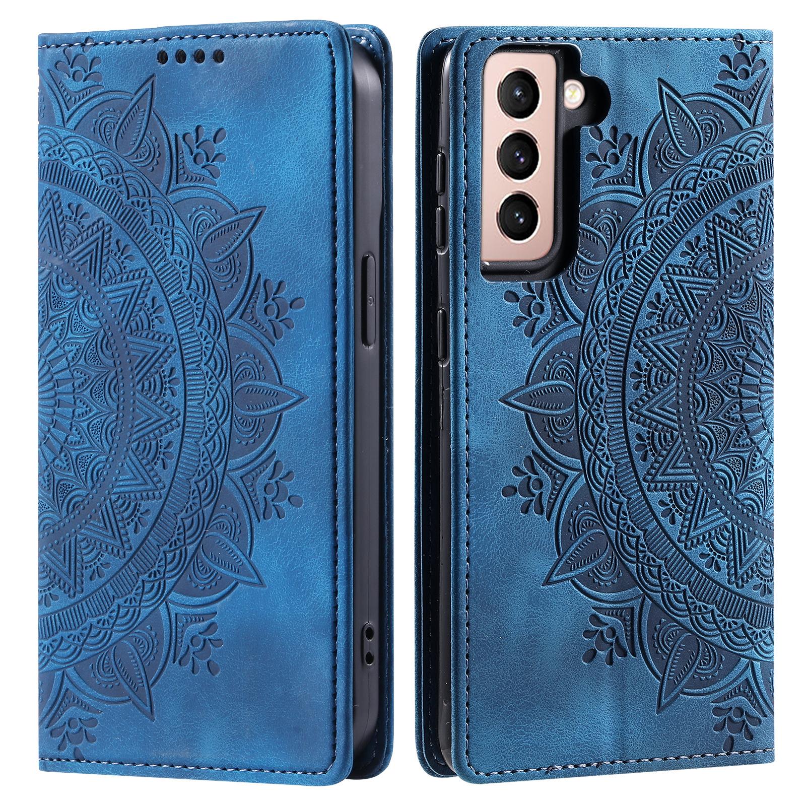 

For Samsung Galaxy S22 5G Case Magnetic Auto Closing Mandala Flower Wallet Cover Blue