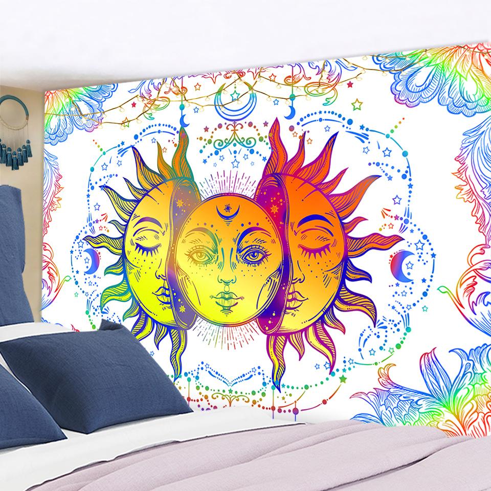 Белый Черный Солнце Луна Мандала Гобелен Настенный Гобелен Колдовство Настенный Гобелен — фото 7