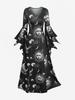 Rosegal Women Gothic Maxi Dress Celestial Sun Moon Print Flare Sleeve V Neck High Stretch A-Line Dress