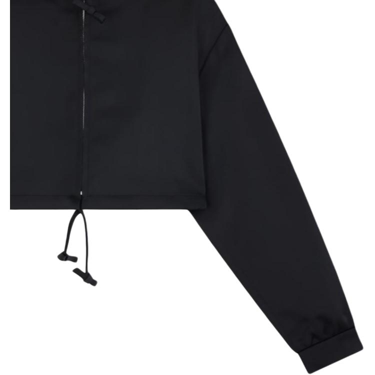 WE11DONE Ss24 Solid Satin Drawstring Short Hooded Jacket Women Jackets Black WD-JP0-24-091-W-BK