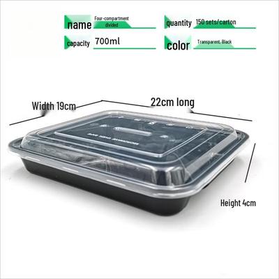 Disposable Rectangular 4-Compartment Meal Prep Containers with Lids