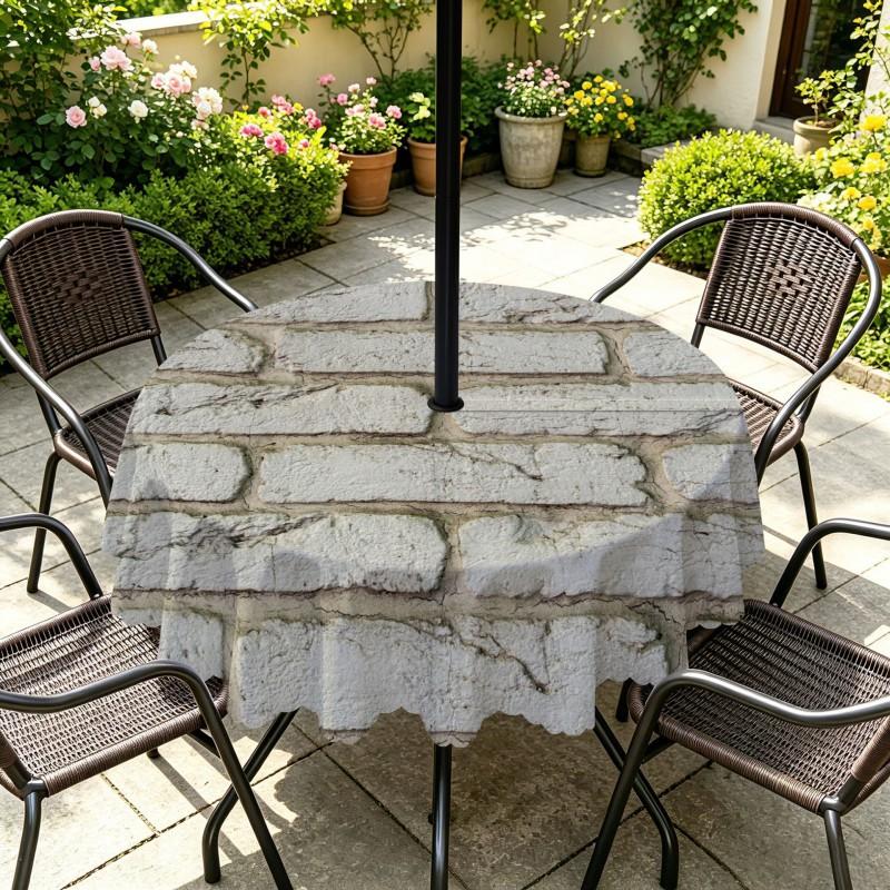 Outdoor Round Tablecloth With Umbrella Hole Waterproof Oil-Resistant Patio Dining Cover Deck Garden Terrace