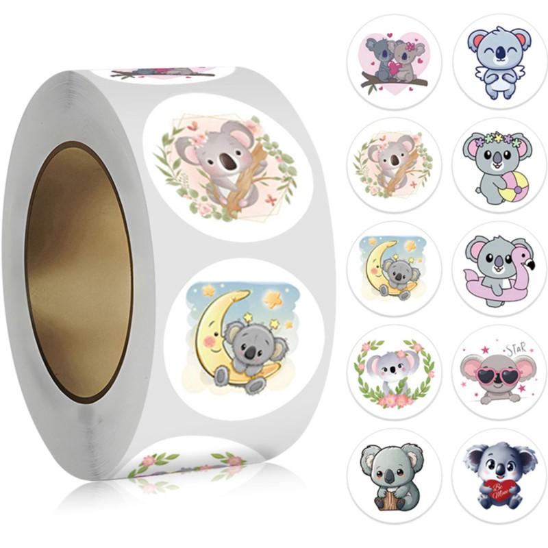 100-500Pcs Cute Koala Bear Stickers Sealing Animal Kids Sticker Decor Circle Seal Label Birthday Reward Gift Stationery Sticker