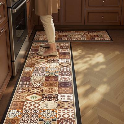 Kitchen Carpet PVC Leather Waterproof Oil-proof Non-slip Floor Mat Retro Print Rug Long Size Rugs Home Decor Alfombra De Cocina