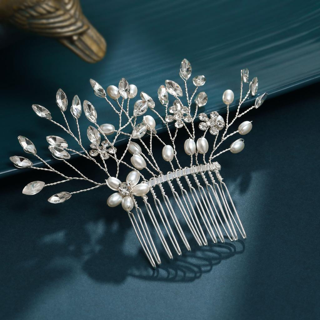 Fashion Hair Accessories, Temperament Flowers Leaves Pearl Rhinestones Combs Wedding Hair Combs Headwear