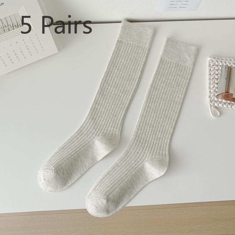 5 Pairs of Women Simple Pure Color Casual Take A Calf Socks