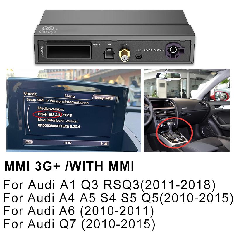 Sinairyu Compatibile con Apple CarPlay wireless per A1 A3 A4 A5 A6 A7 A8 Q2 Q3 Q5 Q7 S4 S5 MMI Car Play Android Auto Mirror Telecamera di retromarcia