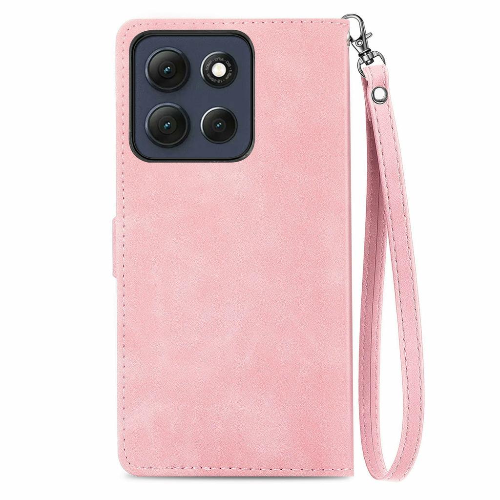 For Motorola Moto G86 Power 5G Zipper Wallet Case with Strap Flower Imprint PU Leather Phone Cover