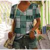 Summer V-neck 3D Retro Denim Plaid Printed Top Fashionable Casual Short Sleeved Women's T-shirts