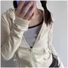 Spring Autumn Casual Fashion Solid Color Slim Cardigan Hoodies Women Street Style Drawstring Zipper Hooded Top