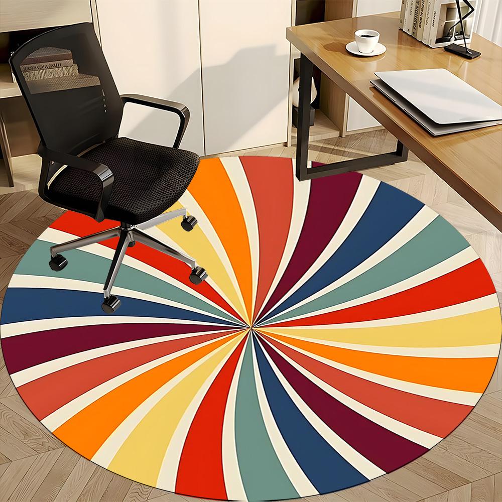 1PC Sunburst Pattern Color Wheel Office Round Area Rug, Mat Suitable For Office, Under Office Chairs Bedroom Living Room Home Decor, Room Deco