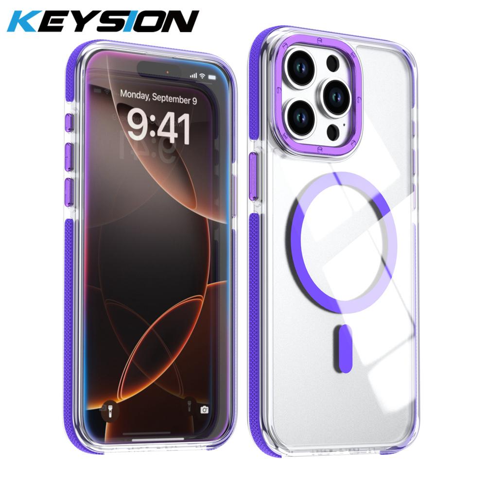 KEYSION Transparent Magnetic Case for MagSafe for iPhone 14 15 Pro Max Wireless Charging Shockproof Phone Cover for iPhone 14 15 Plus