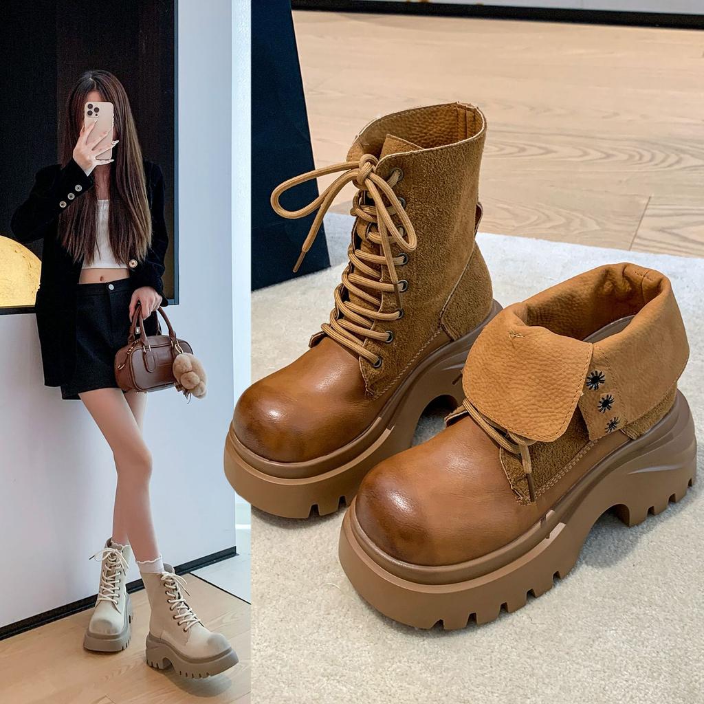 Thick-soled Martin boots women's new spring and autumn retro casual short locomotive boots versatile single boots