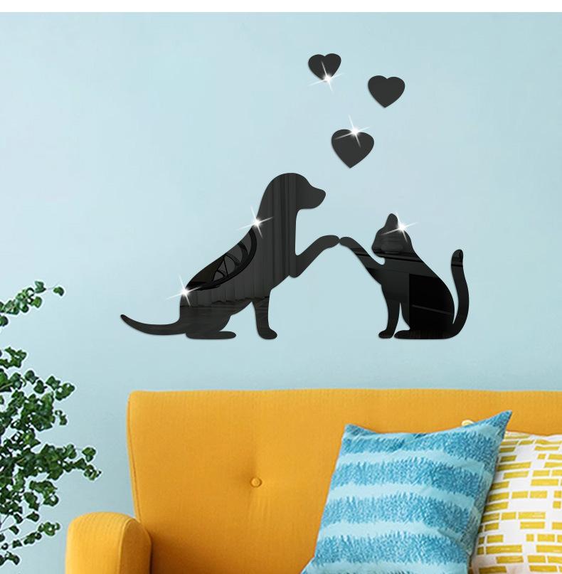 DIY Love Cat Dog Acrylic Mirror Wall Sticker Cartoon Paste Self-adhesive Living Room Bedroom Bathroom Decoration Wall Decor