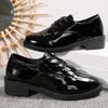 Lucyever Black Patent Leather Loafers Shoes for Women Plus Size Lace Up Office Flat Shoes Women Comfort Low Heels Pumps Ladies