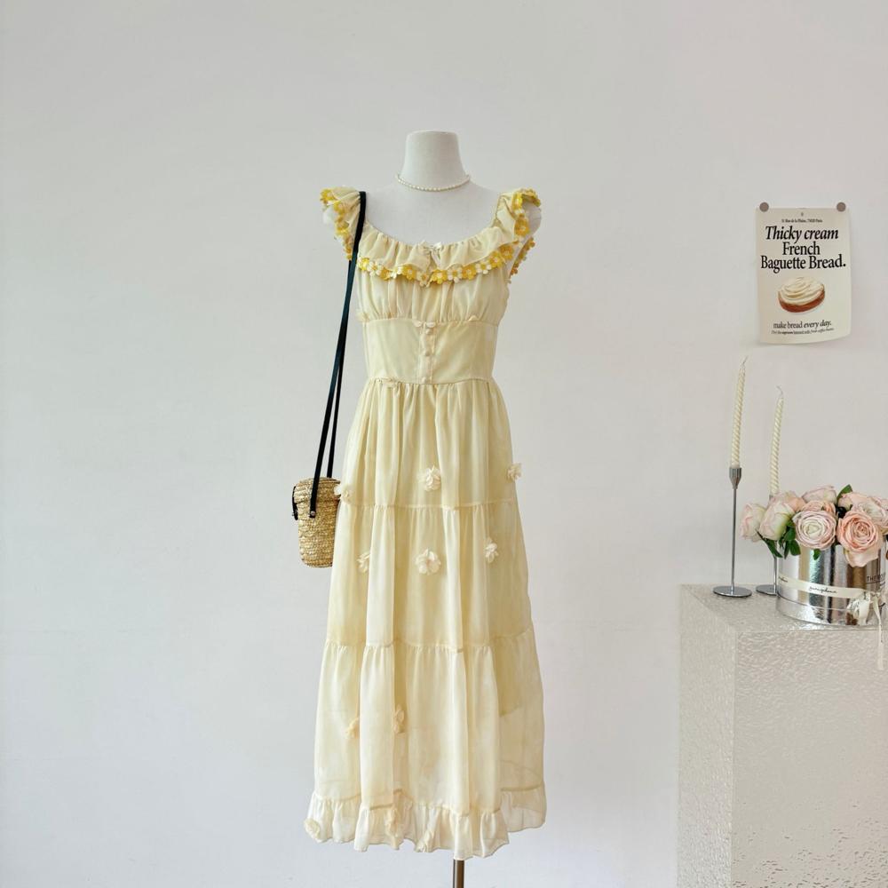 

Женская летняя элегантная юбка-сарафан с принтом ветер и цветы , элегантный градиентный принт, тонкая юбка, свежая летняя новинка для женщин XL- (recommended 110-60kg) светло-желтого