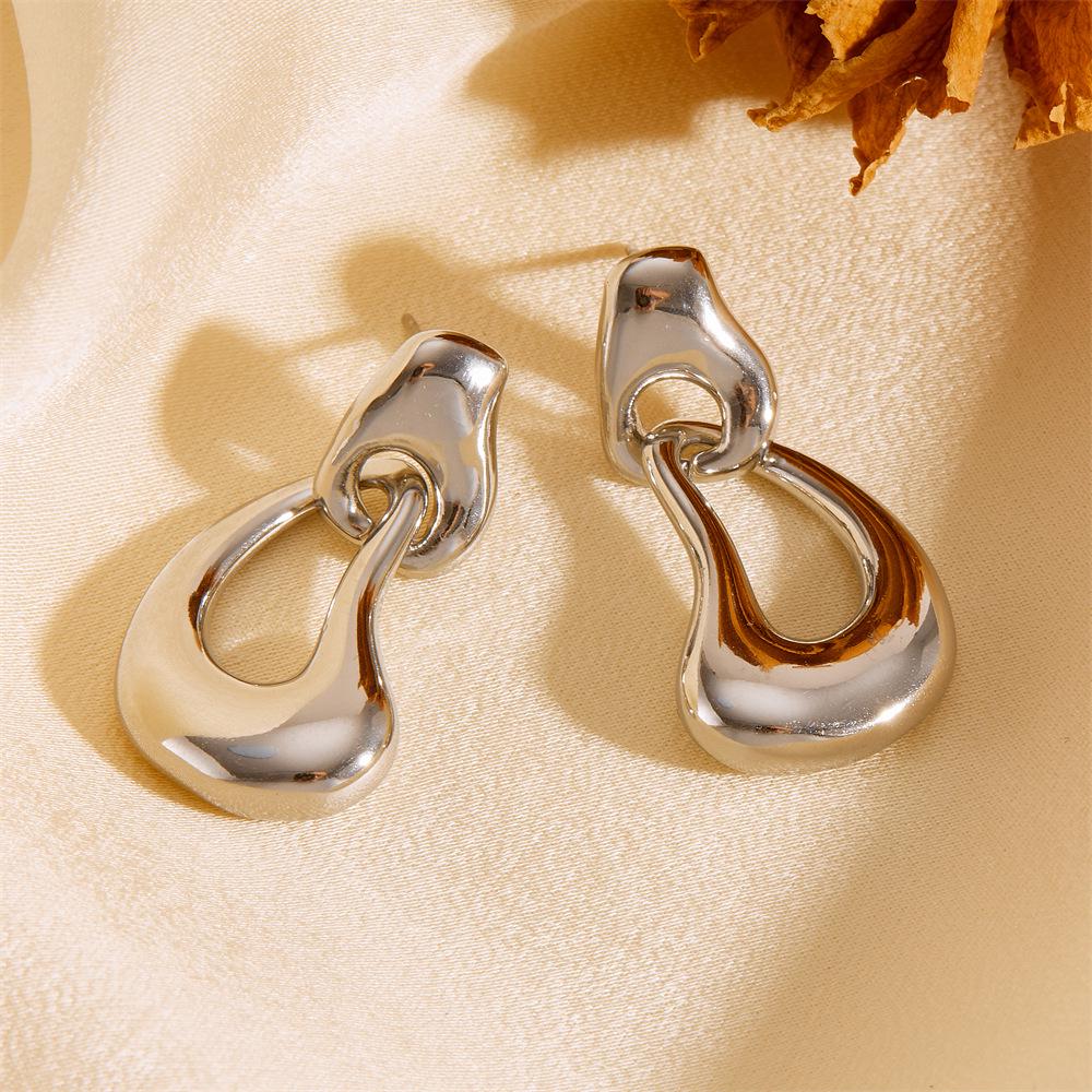 18k Gold Plated Stainless Steel Oval Stud Earrings