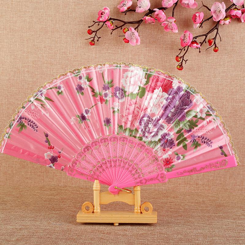 1Pc Flower Pattern Elegant & Luxurious Folding Fan Vintage Dance Fan Fashion Chinese Style Hand Held Stamping Design