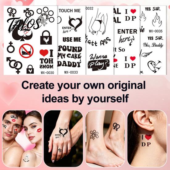 Talos 5 Sheets Lovers Tattoo Stickers, Fun Temporary Face Tattoos, Safe Waterproof Body Art Stickers for Couple Valentine's Day Anniversary