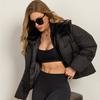 Winter new European and American style fake two-piece cotton-padded coat women's hooded short splicing down cotton jacket tide
