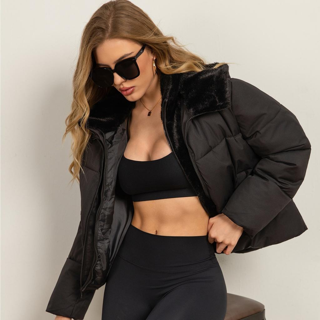 Winter new European and American style fake two-piece cotton-padded coat women's hooded short splicing down cotton jacket tide