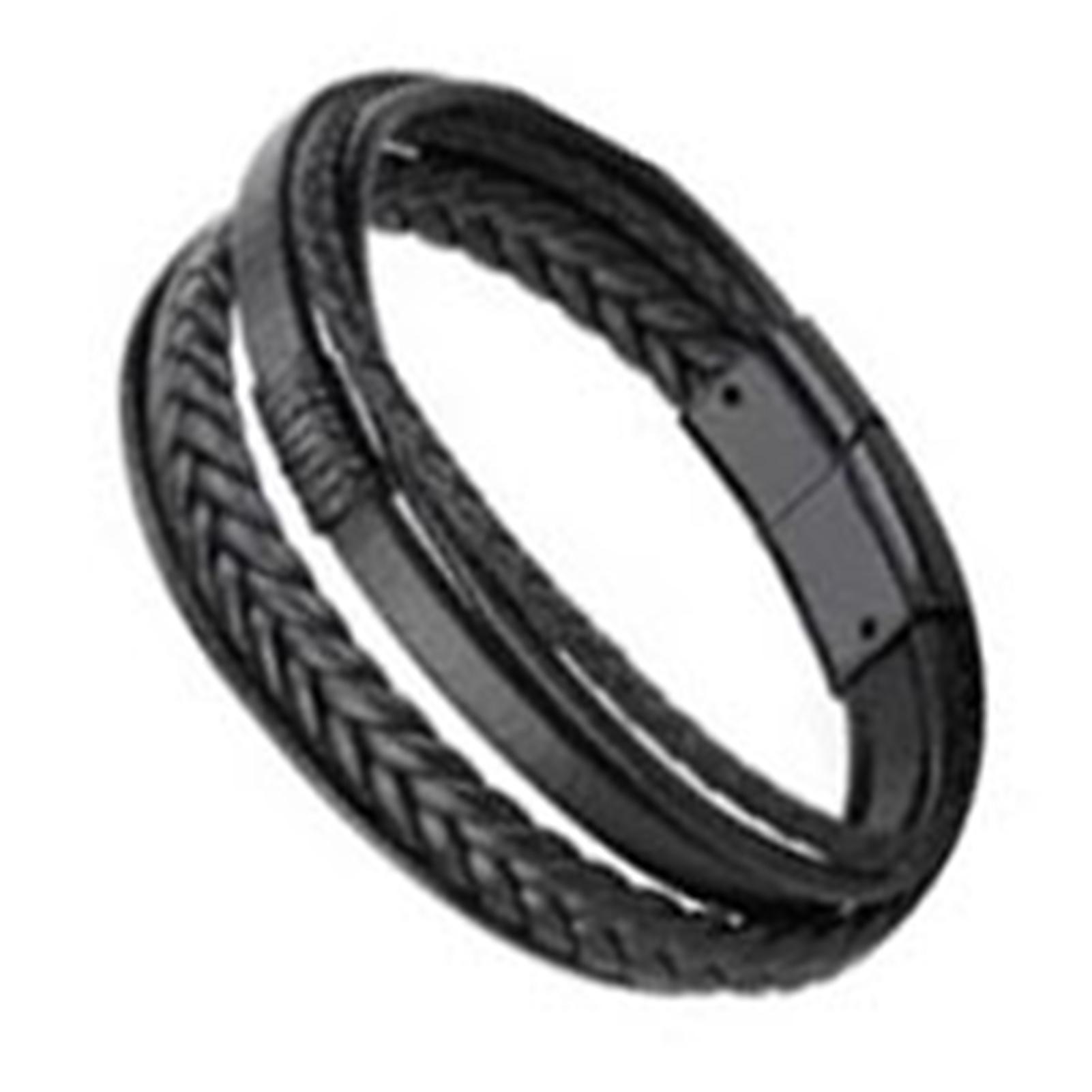 Браслет плетеный из искусственной кожи мужской черный простой модный с пряжкой из сплава плетеный браслет ювелирный аксессуар