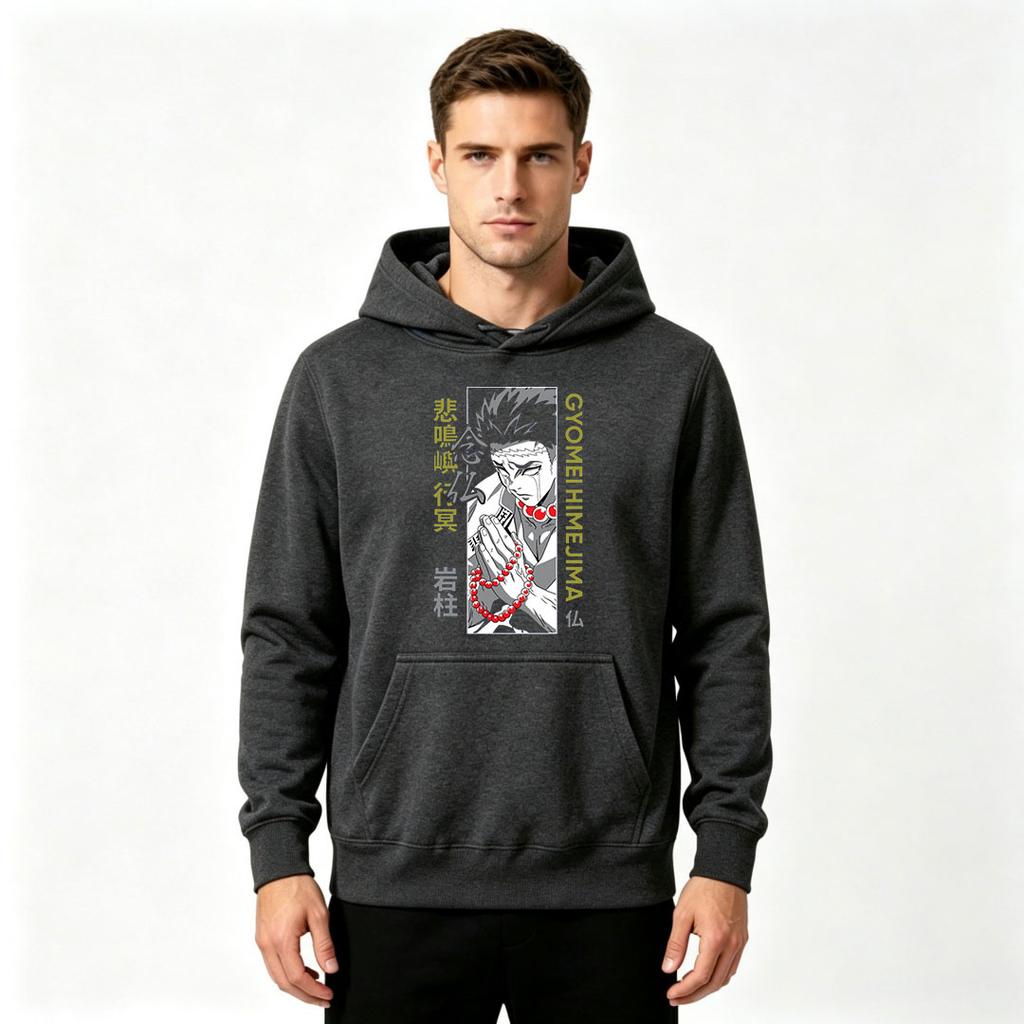 Men Anime Character Print Pullover Hoodie Casual Long Sleeve Sweatshirt for Daily Wear