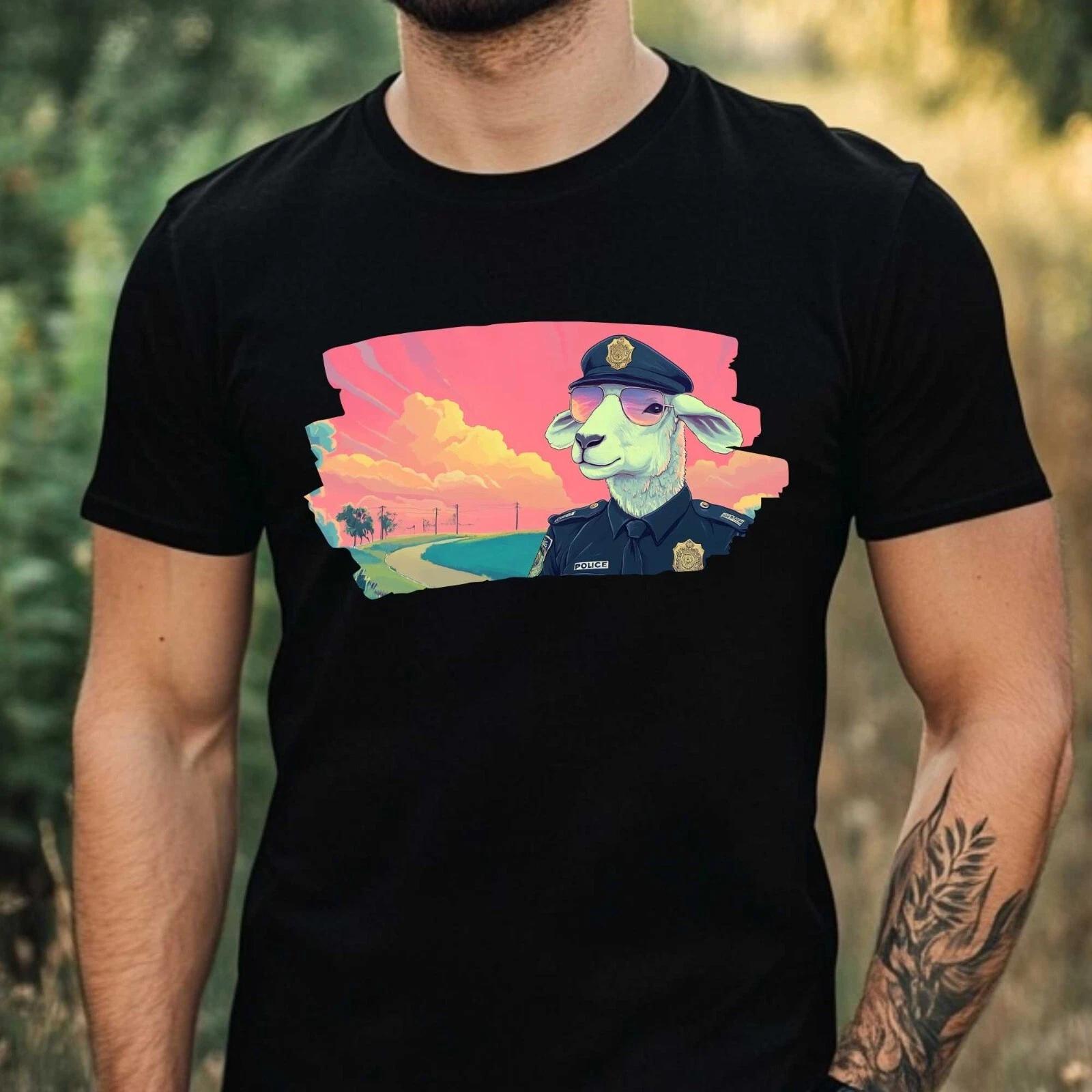 T-Shirt Herren Schaf als Polizist Motiv Baumwolle Größe XS bis 5XL L