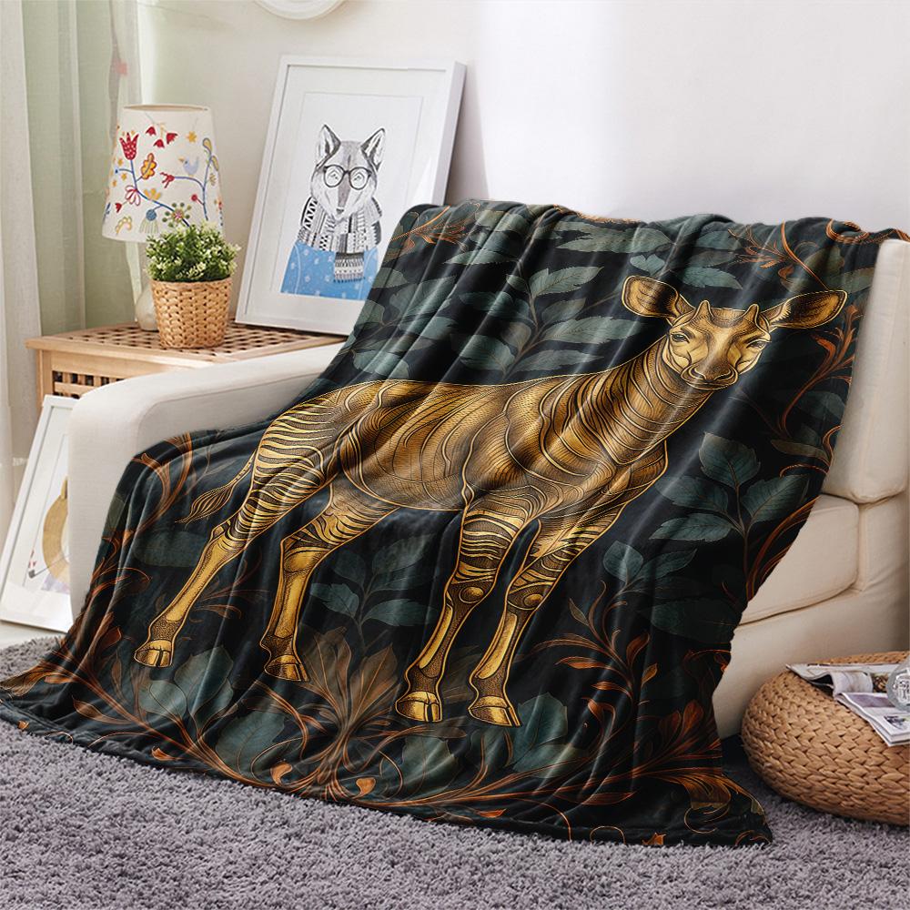 1PC Cute Okapi Print FlAannel Blanket, High Quality Comfortable for All Seasons, Home Decor, Warmth and Comfort