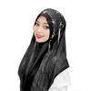 Msulim Hijab Women Beaded Flower Tassel Shawl Wrap Islamic Hat Stoles Headscarf Turban