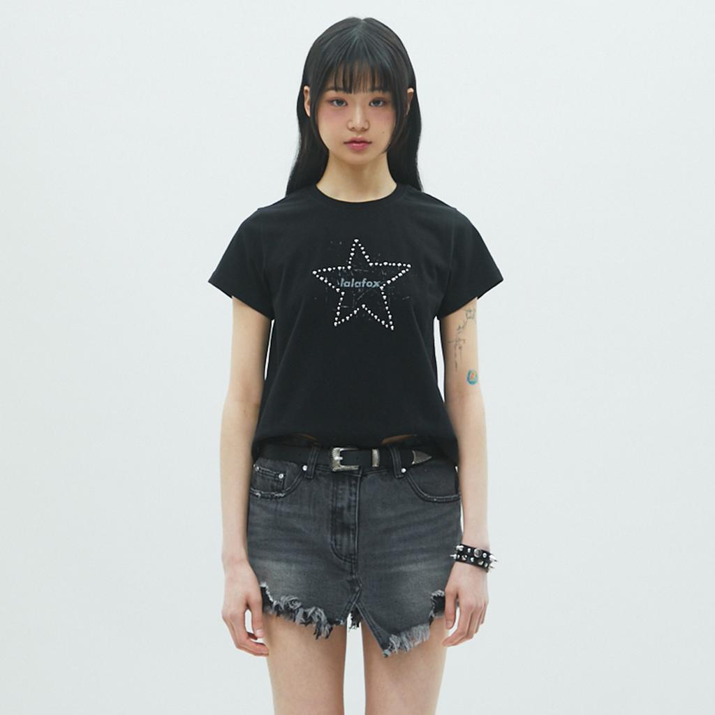 LALAFOX Lala Star Hotfix T-Shirt Short Sleeve T-Shirt Black Br2Ch029
