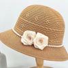 French Elegant Flower Pearl Knitted Fisherman's Hat Ladies Summer Fashion Face Small Shade Straw Hat Sun Hat