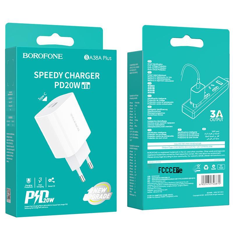 

BOROFONE BA38A PD20W EU Plug Fast Charger for Apple & Android Phones