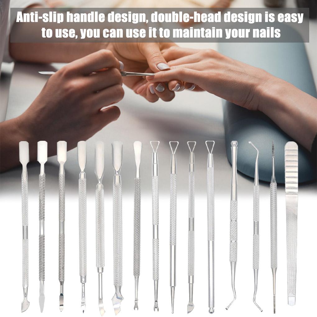 Dual-head Nail Cuticle Pusher Spoon Stainless UV Gel Polish Removal Trimmer Dead Skin Grinding Rod Manicure Tool Dropship
