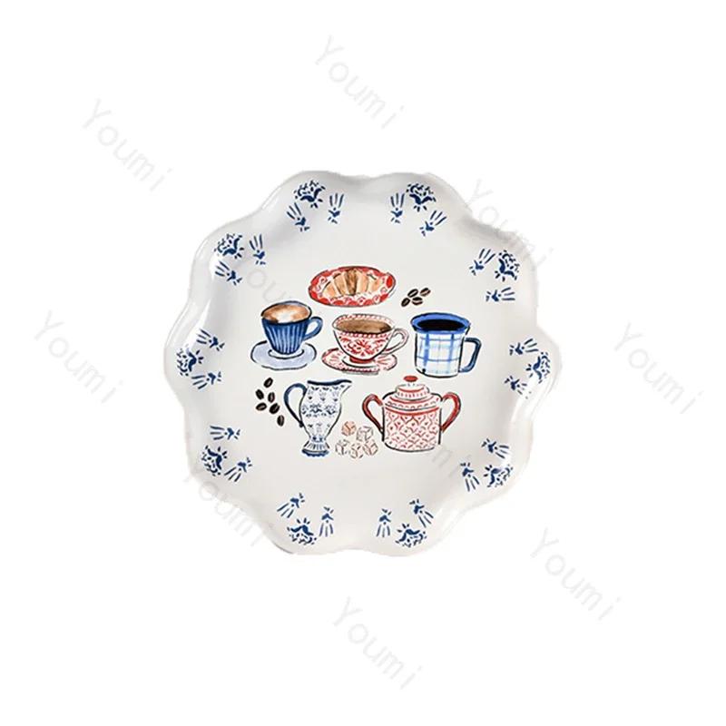 French Style Cute Ceramic Plate High End Coffee Shop Afternoon Tea Exquisite Dessert Plate Home Delicious Pasta Dining Plates