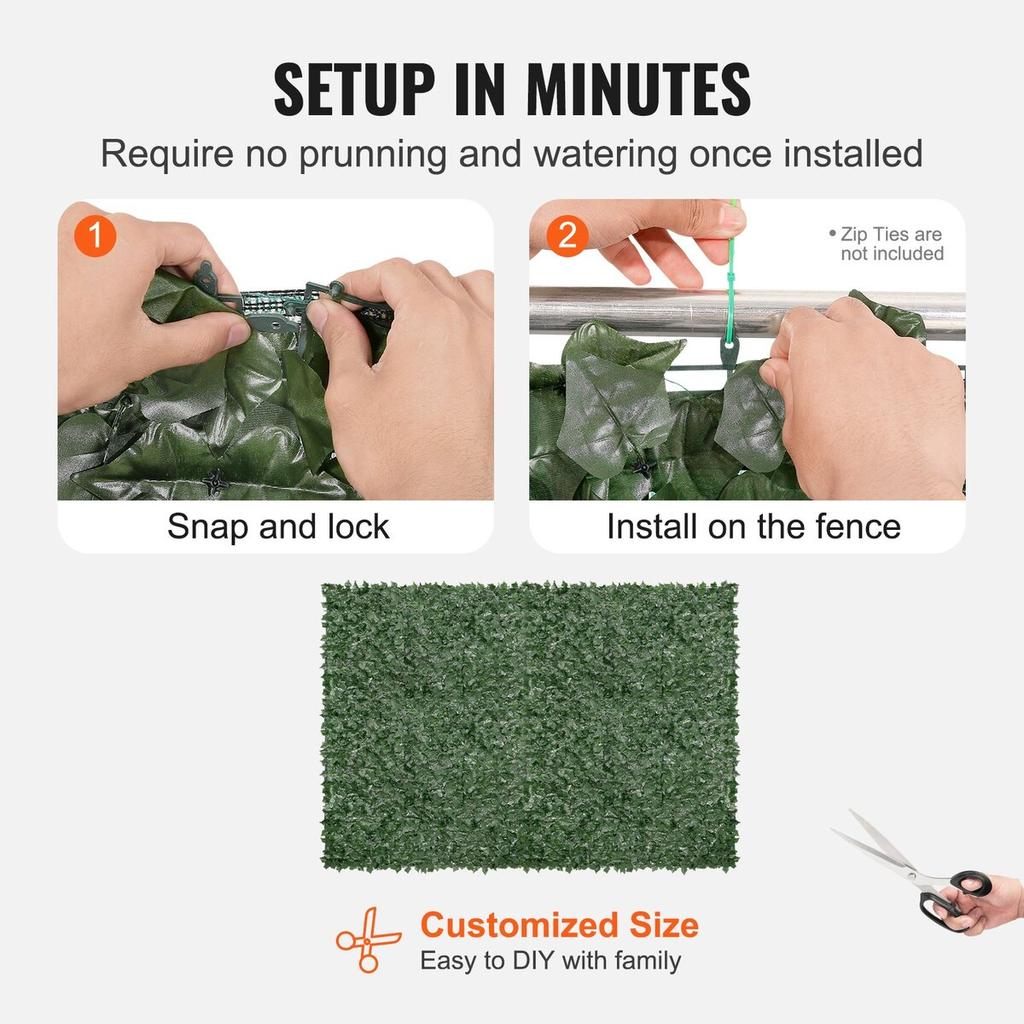 Ivy Privacy Fence, 1830 x 2440 mm Artificial Green Wall Screen, Greenery Ivy Fence with Mesh Cloth Backing and Strengthened Joint, Faux Hedges Vine