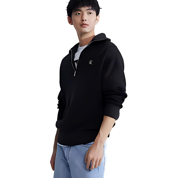 Calvin Klein Cotton Letter Pullover Long Sleeve Knit Sweater Men sweater Space-Black J325481