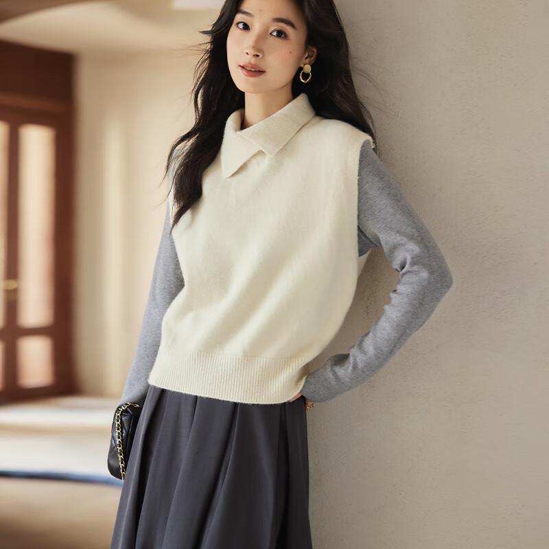 VICTORIA&VERA Women's Winter High-Neck Asymmetrical Knit Vest