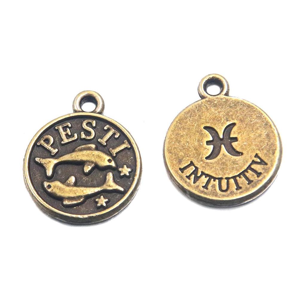 12x15mm Round Zodiac Constellation Pendant: Retro Symbol Alloy Jewelry for DIY Bracelets & Keychains