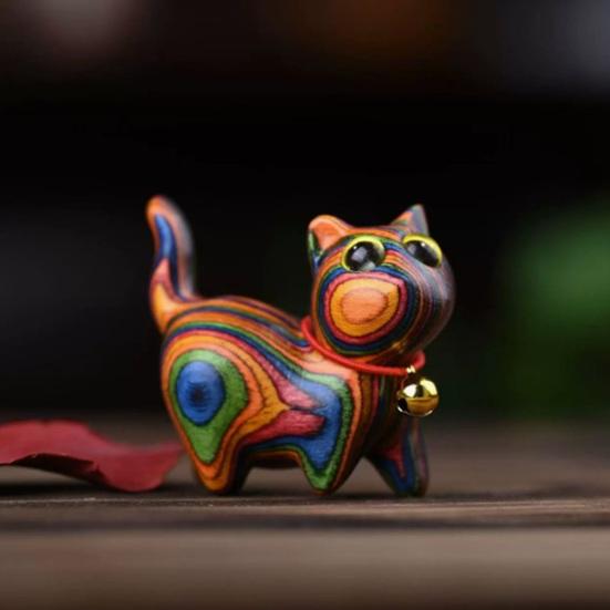 Mini Wooden Cat Figurine Handmade Carving Kitten Statue Sculpture Farmhouse Rustic Home Office Desktop Decoration Ornament