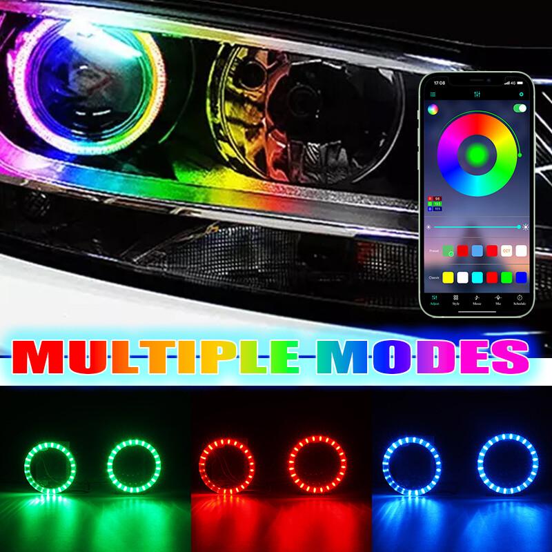 2X 80mm 210 Modes Multi-Color 5050 RGB Flash SMD Led Angel Eyes Halo Rings +APP