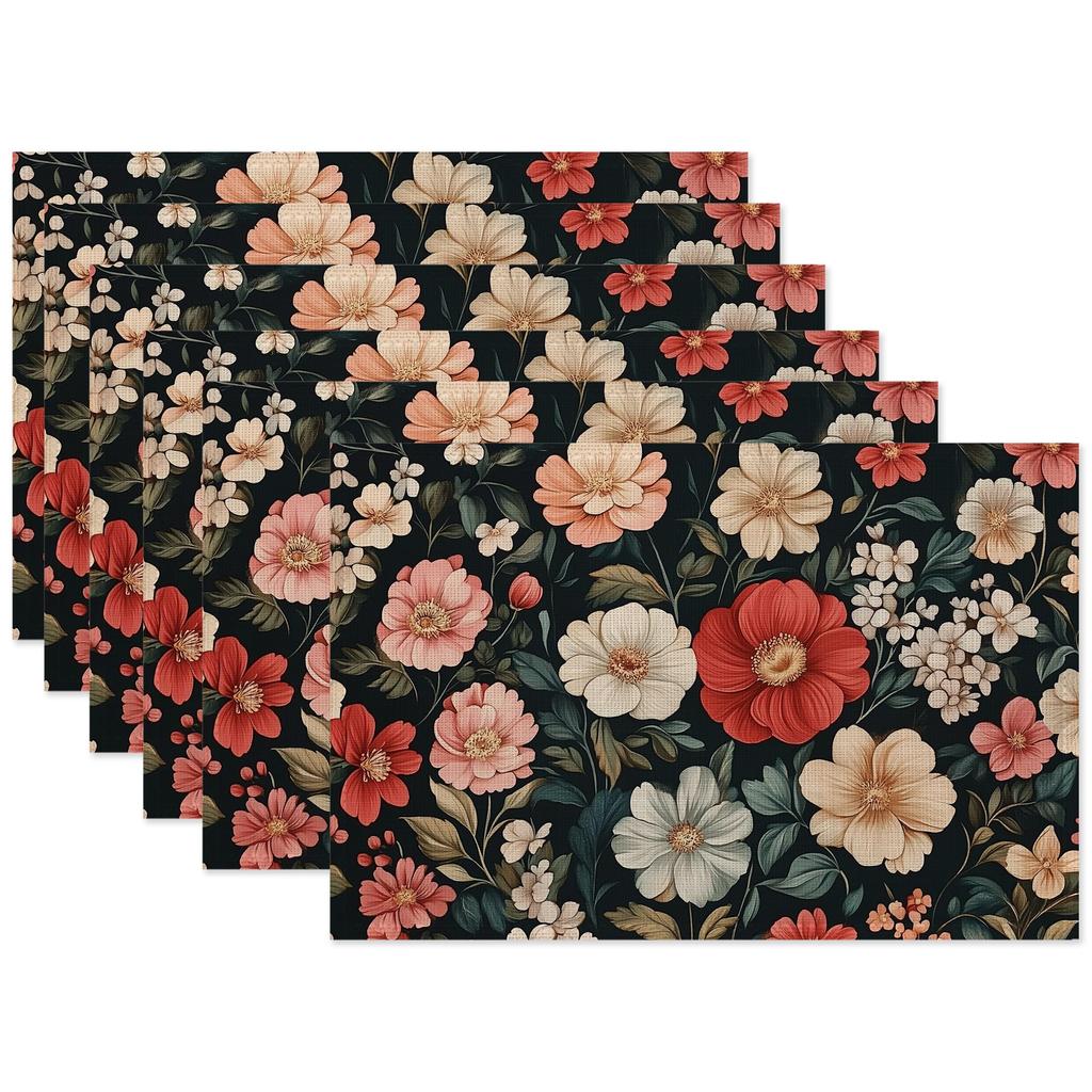 Retro Daisy Flower Placemats Set of 6,Dinner Table Mats Non-Slip Washable Mats for Kitchen Dinner Party Tablemat 12x18Inch