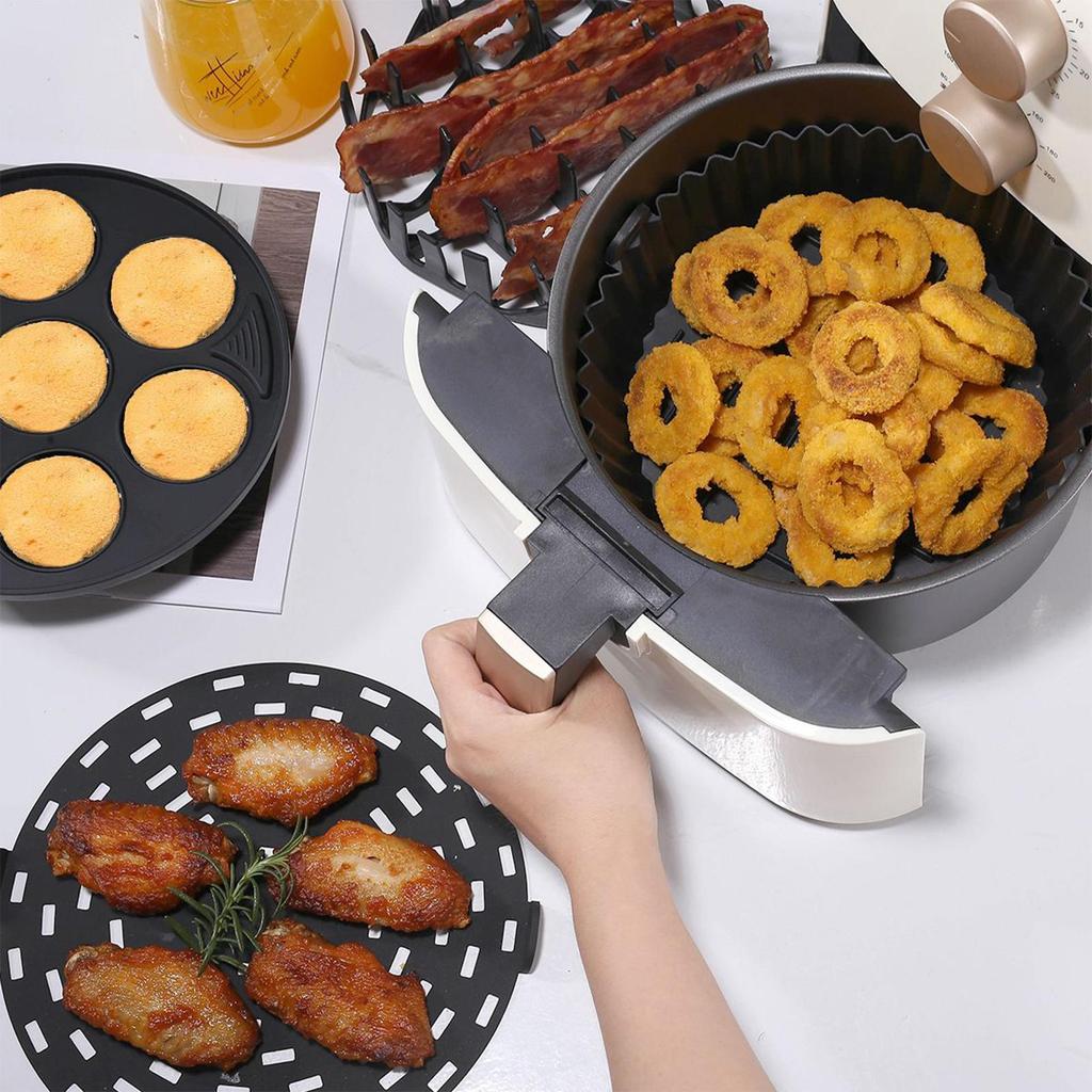 Silicone Air Fryer Liners 4 Pieces Liners for Air Fryer Basket Heat Resistant Non-Stick Tray for Baking Roasting Microwave Oven