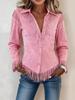 Women's Pink Suede Tassel Jacket - European & American Slim Lapel Coat for Autumn/Winter