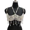 Dame Falske Perler Perler Dusker Halterhals BH-kjede Croptop Utkuttet Kroppssmykke Brystkjede for Nattklubb Festival