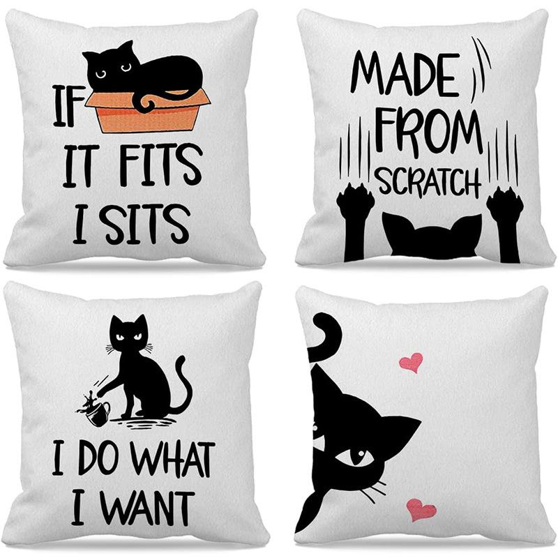 Kitten Gift Pillowcase Cute Pet Printed Linen Pillow Cushion Cover Bedside Living Room
